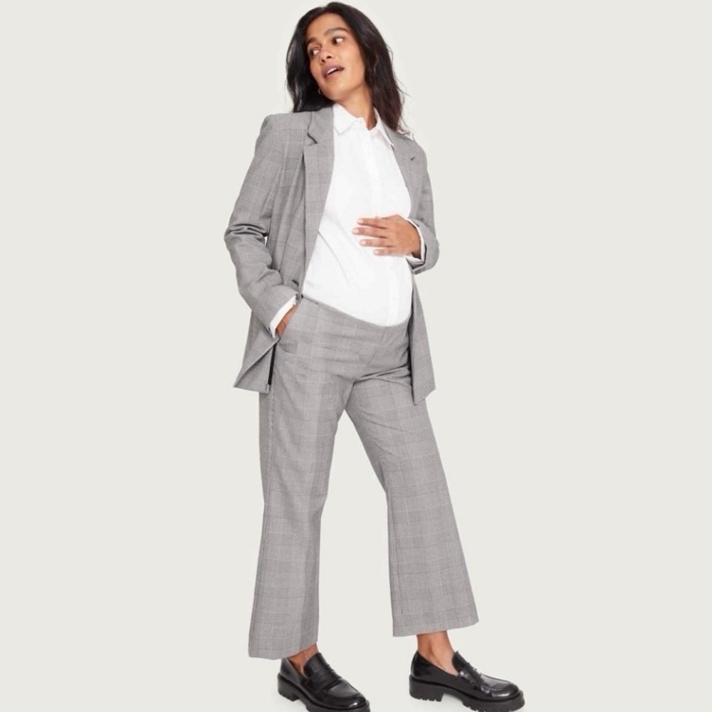Hatch Glen Plaid Suit Valerie Blazer Jacket Wide Leg Pant Black White 2 Medium